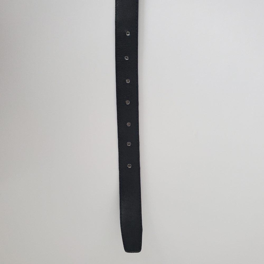 PERRY ELLIS Women's Black Leather Croc Belt Silvertone Square Buckle Distressed - Picture 8 of 8